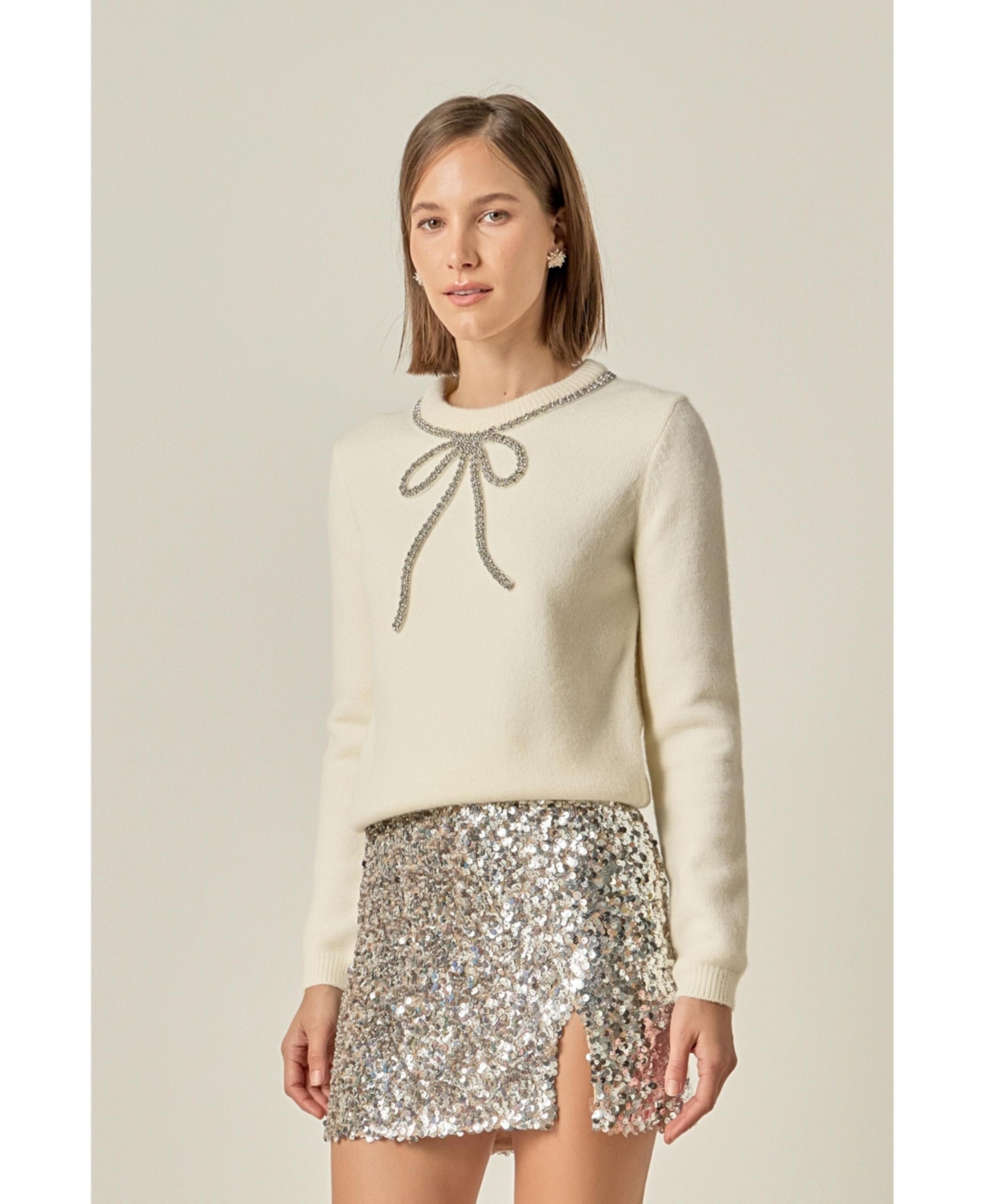 English Factory Women's Rhinestone Bow Knit