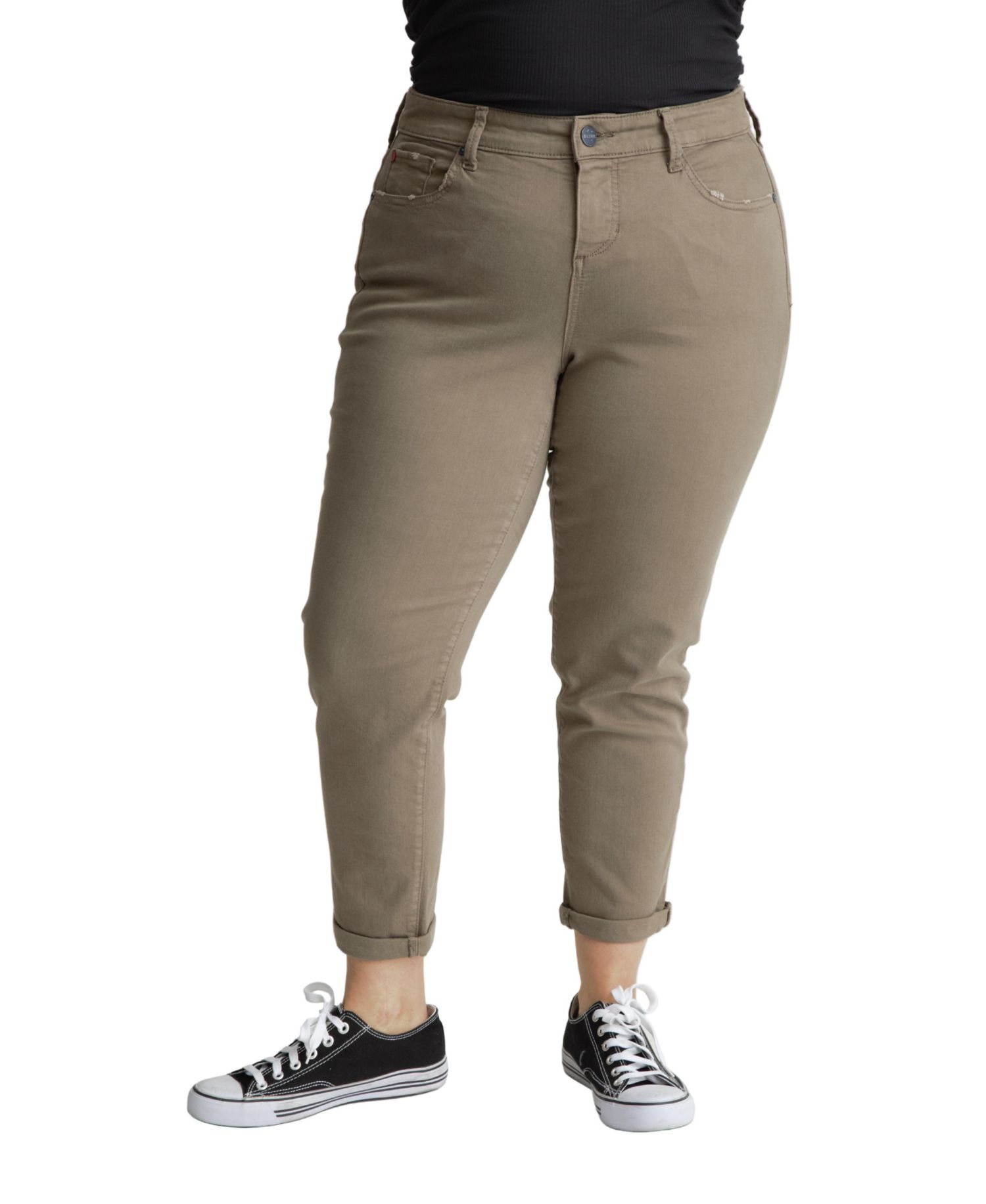 Women's Color High Rise Boyfriend Rolled Hem in 28" Inseam - Dark Olive