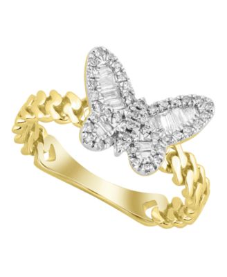 Diamond Round & Baguette Ring (1/4 ct. t.w.) in 10k Yellow Gold