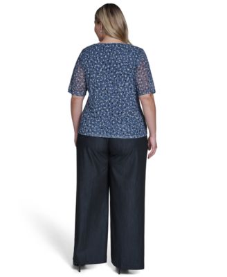 Plus Size Printed Gathered Shoulder Top