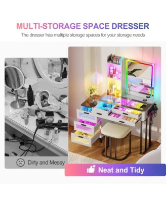 RGB Lighted Vanity Set with Mirror & Wireless Charging Station