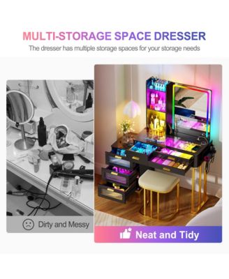 RGB Lighted Vanity Set with Mirror & Wireless Charging Station