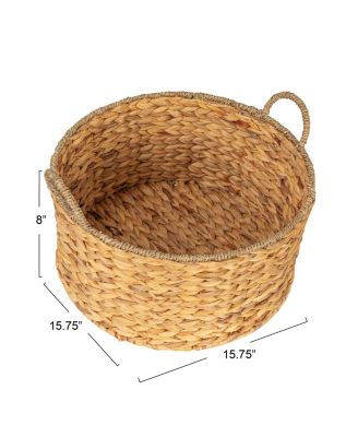 Round Handwoven Water Hyacinth and Seagrass Basket with Handles, Natural