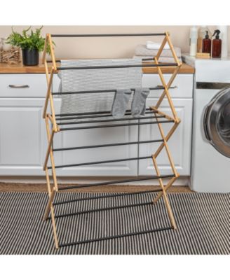 Folding Clothes Drying Rack, with 14 Coated Metal Dowels, Black