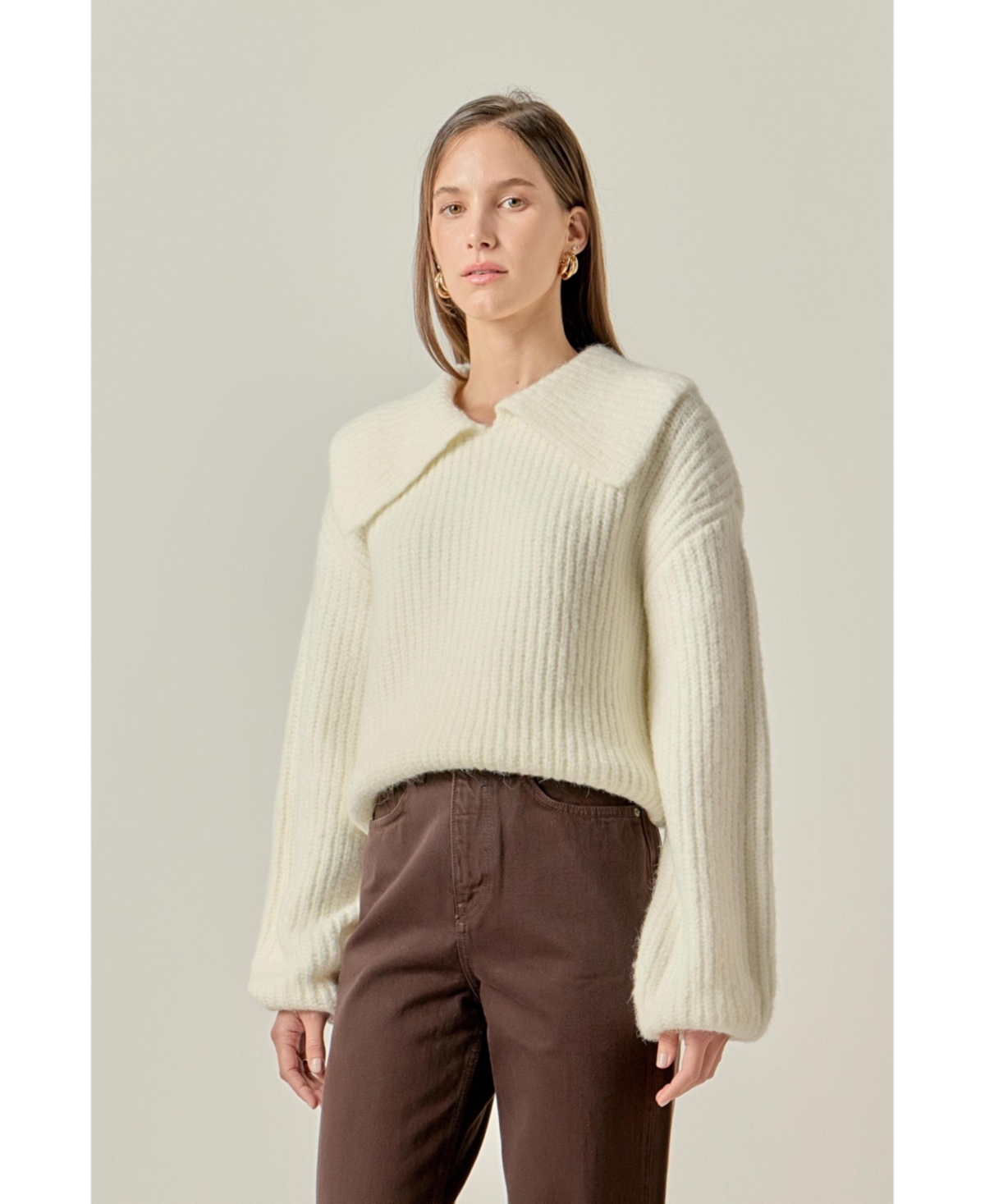 English Factory Women's Collared Rib Chunky Sweater