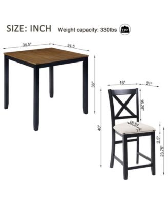 5-Piece Classic Counter Height Wood Dining Set with 4 Chairs in Black and Oak Tones