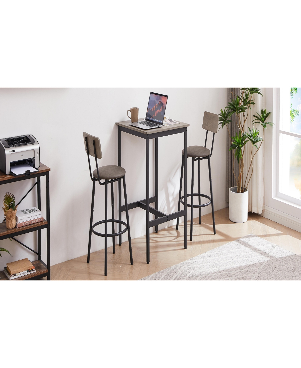 Casainc Bar Table Set with 2 Cushioned Backrest Stools, 23.62'' W x D 35.43'' H
