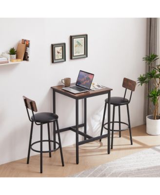 Bar Table Set with 2 Cushioned Backrest Stools, 23.62'' W x 23.62'' D x 35.43'' H
