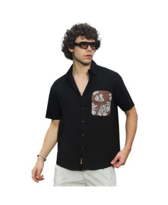 Men's Chocolate Brown & Obsidian Black Flora-Block Shirt