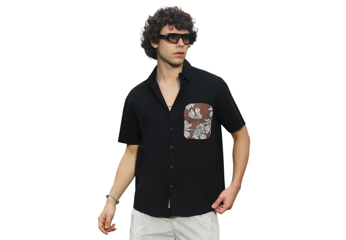Мужская рубашка Cahoot Campus Sutra Chocolate Brown & Obsidian Black Flora-Block, цвет: Чёрный — фото 1