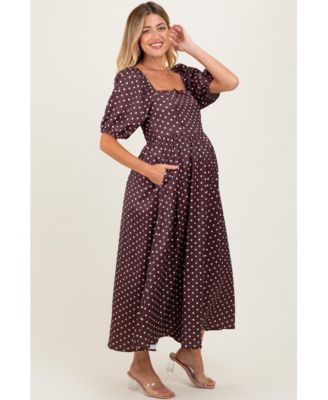 Maternity Polka Dot Square Neck Midi Dress