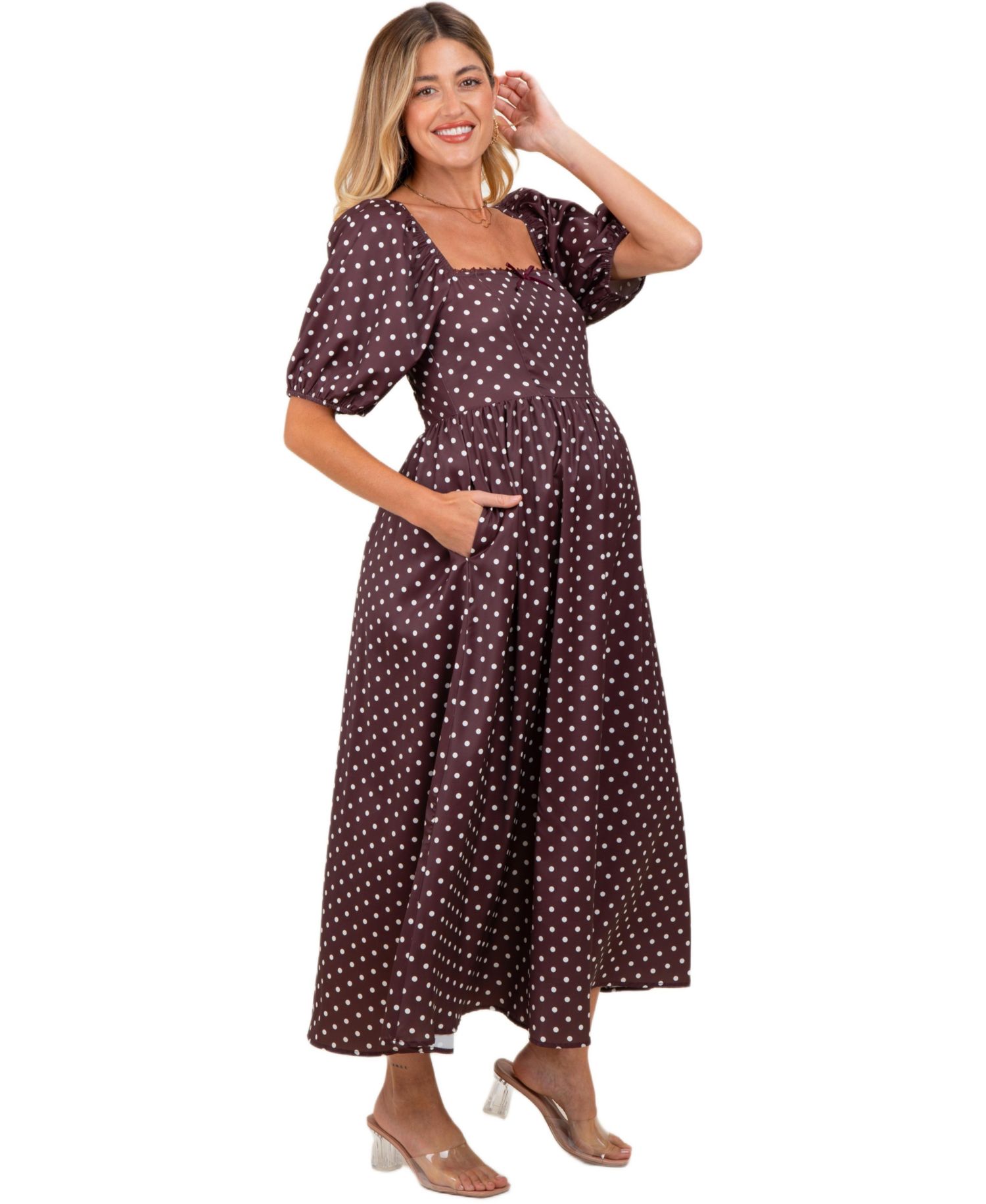 Women's Polka Dot Square Neck Midi Dress