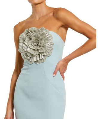 Women's Strapless Crepe Trumpet Gown with 3D Rhinestone