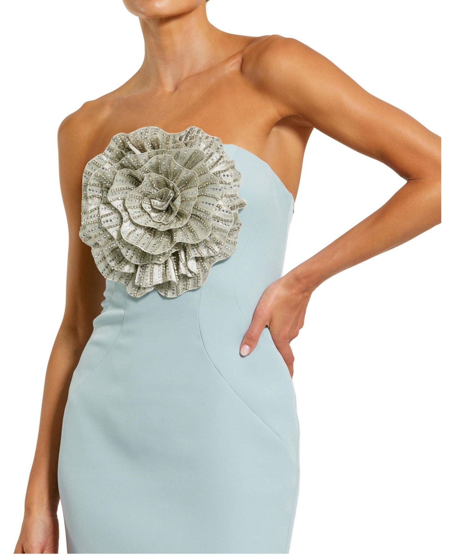 Women's Strapless Crepe Trumpet Gown with 3D Rhinestone