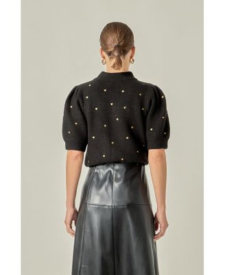 Women's Heart Women's-Embroidered Puff Sleeve Knit