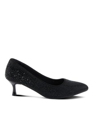 Tyanna Women's Kitten Heel Pump Textile Upper With Crystal Details