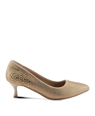 Tyanna Women's Kitten Heel Pump Textile Upper With Crystal Details