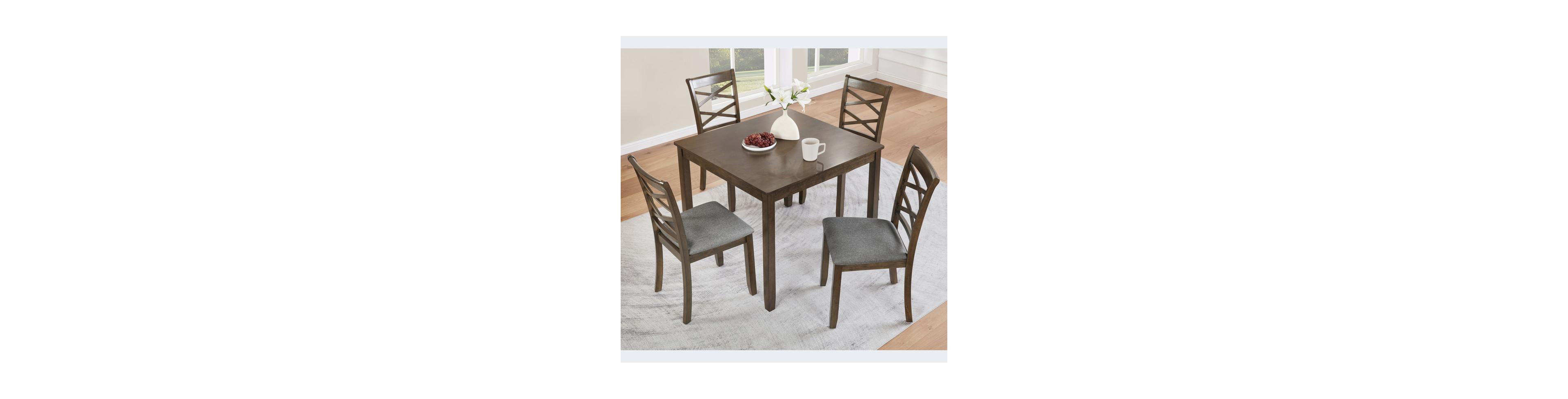 sumyeg Modern Elegant 5-Piece Walnut Wood Dining Set with 4 Chairs