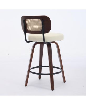 Set of 2 Rattan Counter Stools with Swivel Seat and Cane Back, 26'' Height