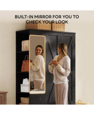 Black Armoire Wardrobe Closet 70 Inches with Mirror, 2 Doors, Drawer, and Shelves