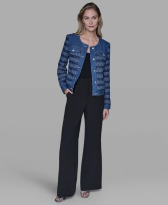 Women's Crewneck Tweed and Denim Jacket