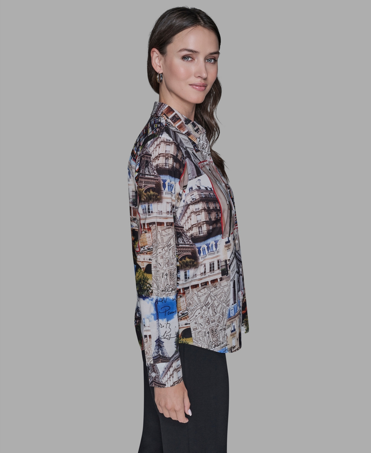 Karl Lagerfeld Paris Women's Printed Long-Sleeve Blouse