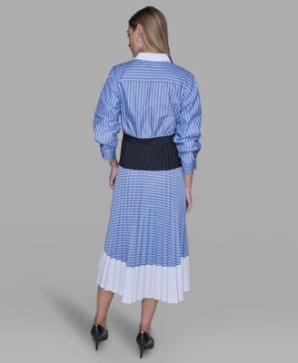 Women's 3/4-Sleeve Colorblock Pleated Dress