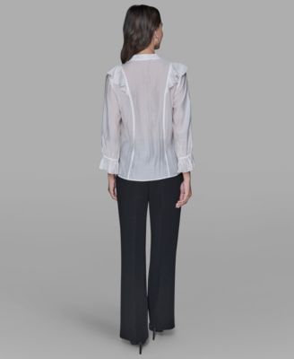 Women's Mock Neck Solid Organza Blouse