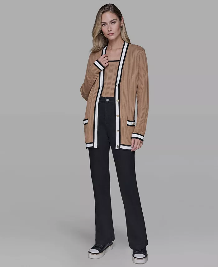 Women's V-Neck Contrast Cardigan - thumbnail 8