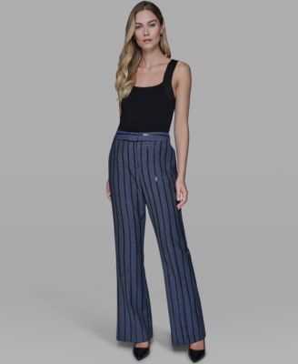 Women's Mid Rise Striped Sequin Pants