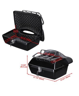 48L Universal Motorcycle Tail Box Top Case Luggage with Top Rack & Backrest for Harley Road King