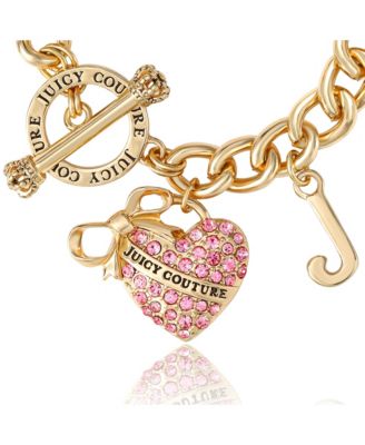 Pink Pave Heart Toggle Bracelet, Gold Tone Curb Chain