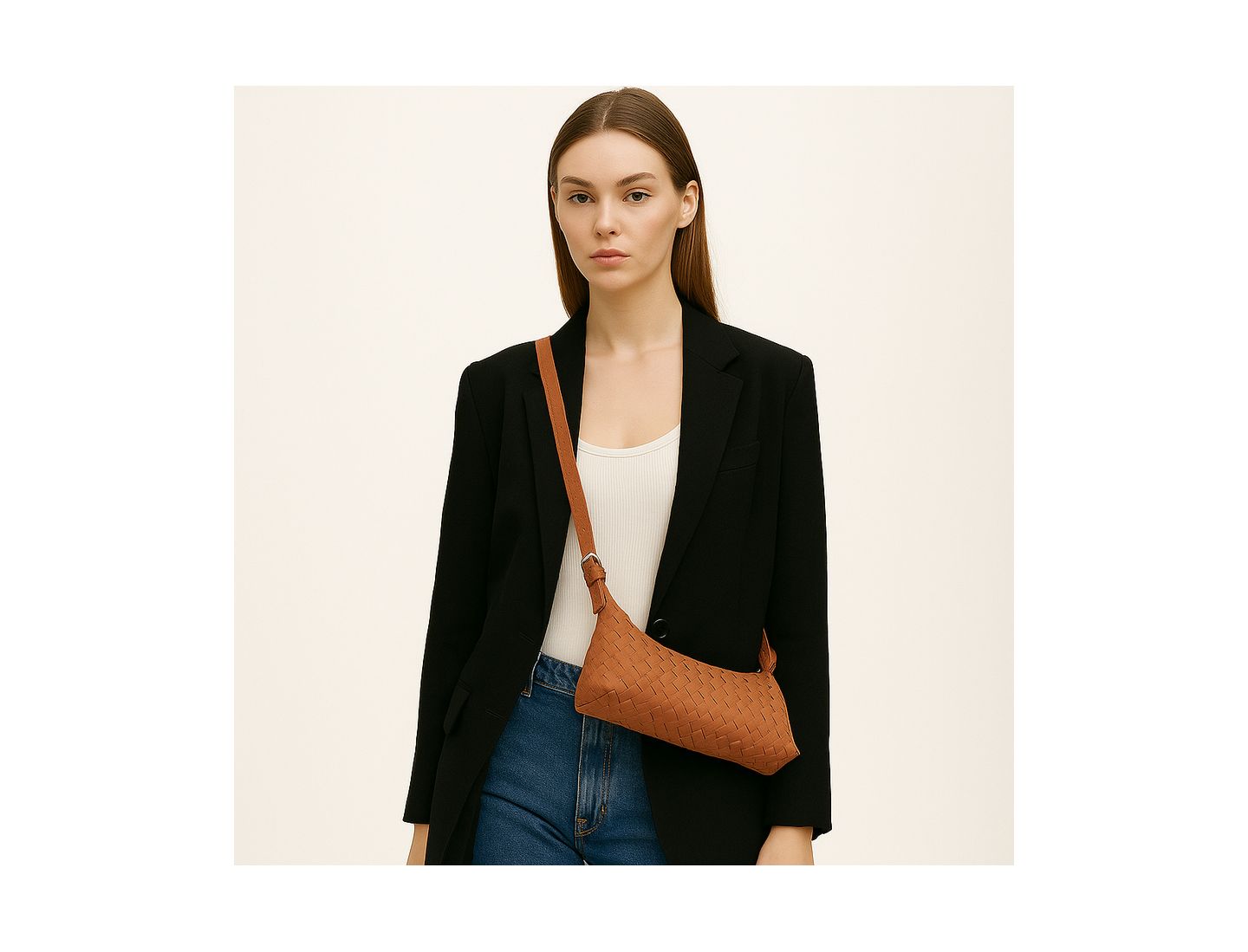 Женская сумка SUSU Woven Suede Baguette with Crossbody Strap, цвет: Коричневый — фото 7