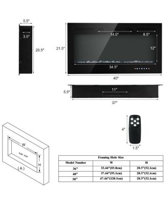 40-Inch Electric Fireplace Recessed with Thermostat