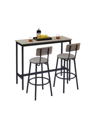 CASAINC Bar Table Set with 2 Stools and Cushioned Backrest