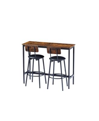 CASAINC Bar Table Set with 2 Stools and Cushioned Backrest