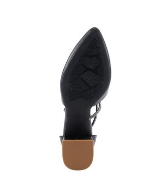 Women s ELUNED Crystal-Embellished Pointed Toe Pumps with Block Heel and Back Zipper