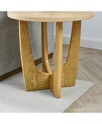 25 Inch Round Wooden End Table and Side Table in Oak