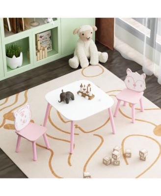 3-Piece Kids Table and Chair Set with Animal Backrest Activity Table