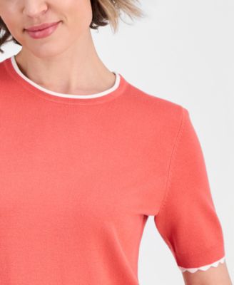 Nautica Women's Scallop-Trim Short Sleeve Crewneck Sweater