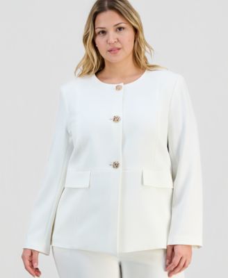 Plus Size Stretch Crepe Button-Front Jacket & Straight-Leg Pants 