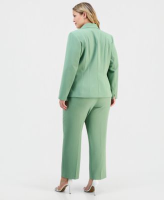 Plus Size Stretch-Crepe Single-Button Seamed Jacket, Floral-Print Tie-Neck Sleeveless Top & High-Rise Stretch Crepe Pants