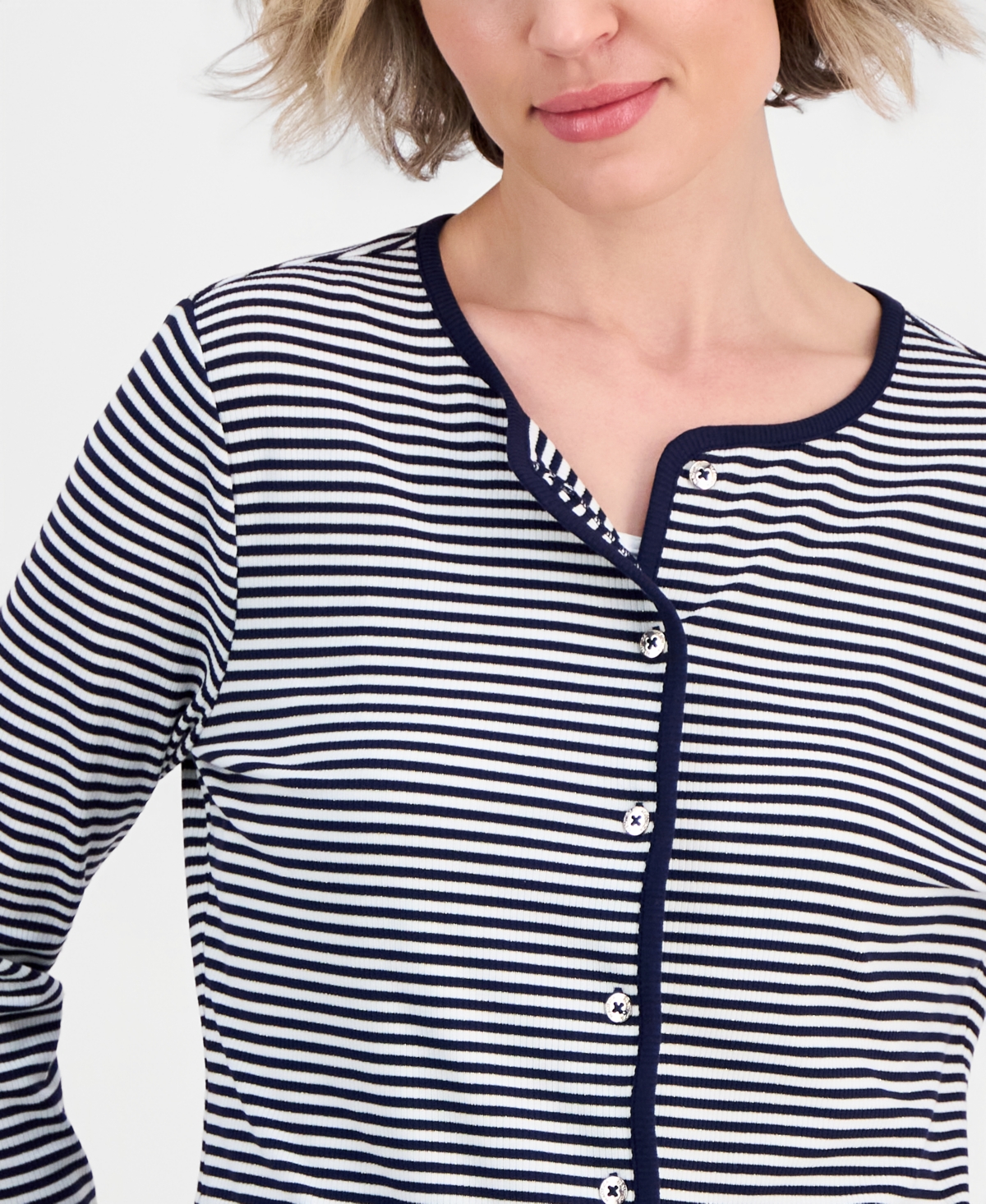 Nautica Women's Long-Sleeve Striped Cardigan Top