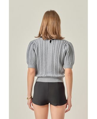 Women's Big Bow Puff Sleeve Knit Top