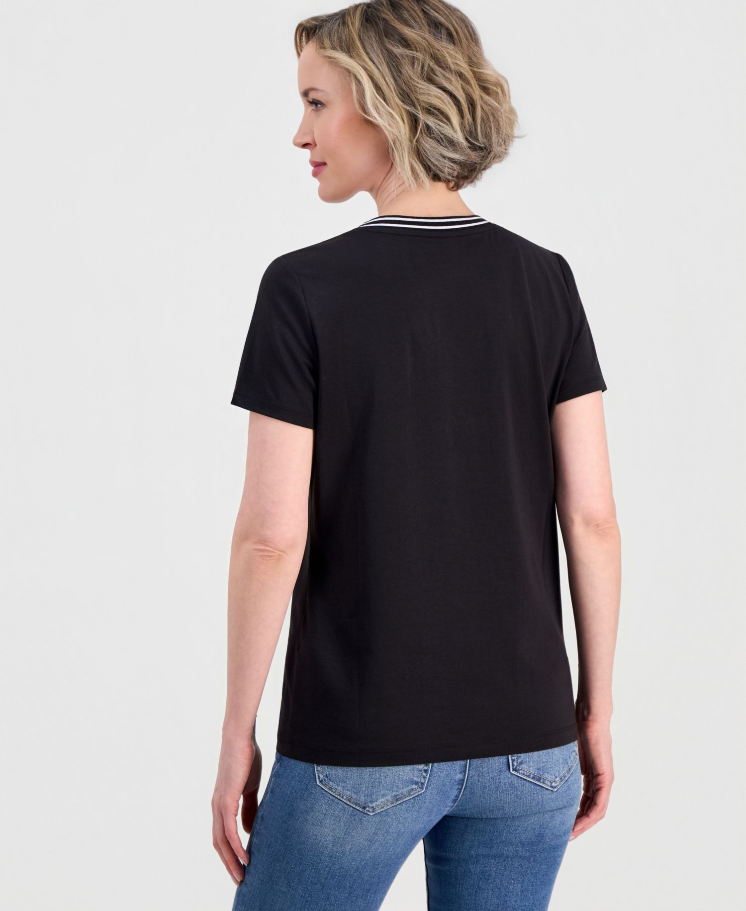 Women's Solid Stripe-Trim V-Neck Top