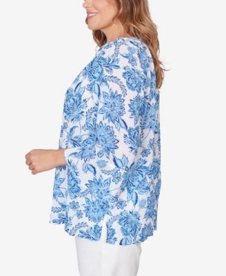 Plus Size Printed Crinkle 3/4 Sleeve Top