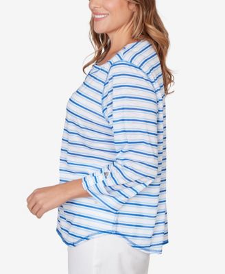 Plus Size Printed 3/4 Sleeve Roll Tab Top