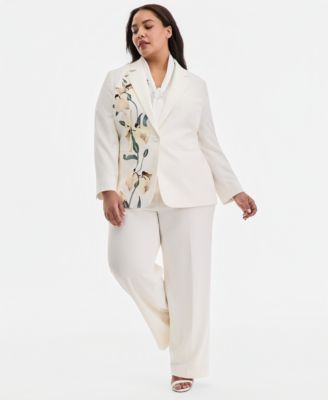 Plus Size Floral-Print One-Button Blazer