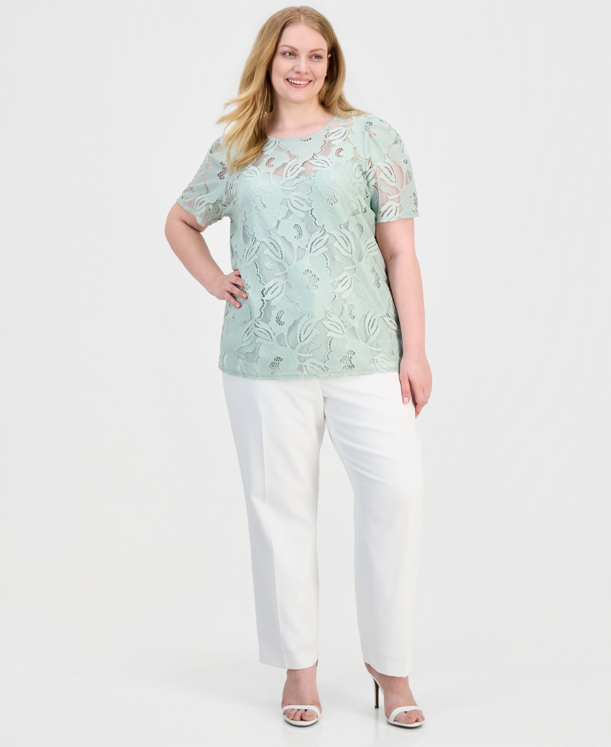 Anne Klein Plus Lace Short-Sleeve Top