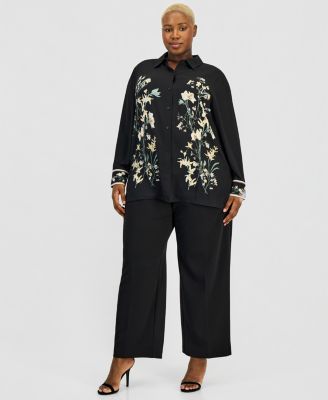 Plus Size Placement-Print Button-Front Shirt